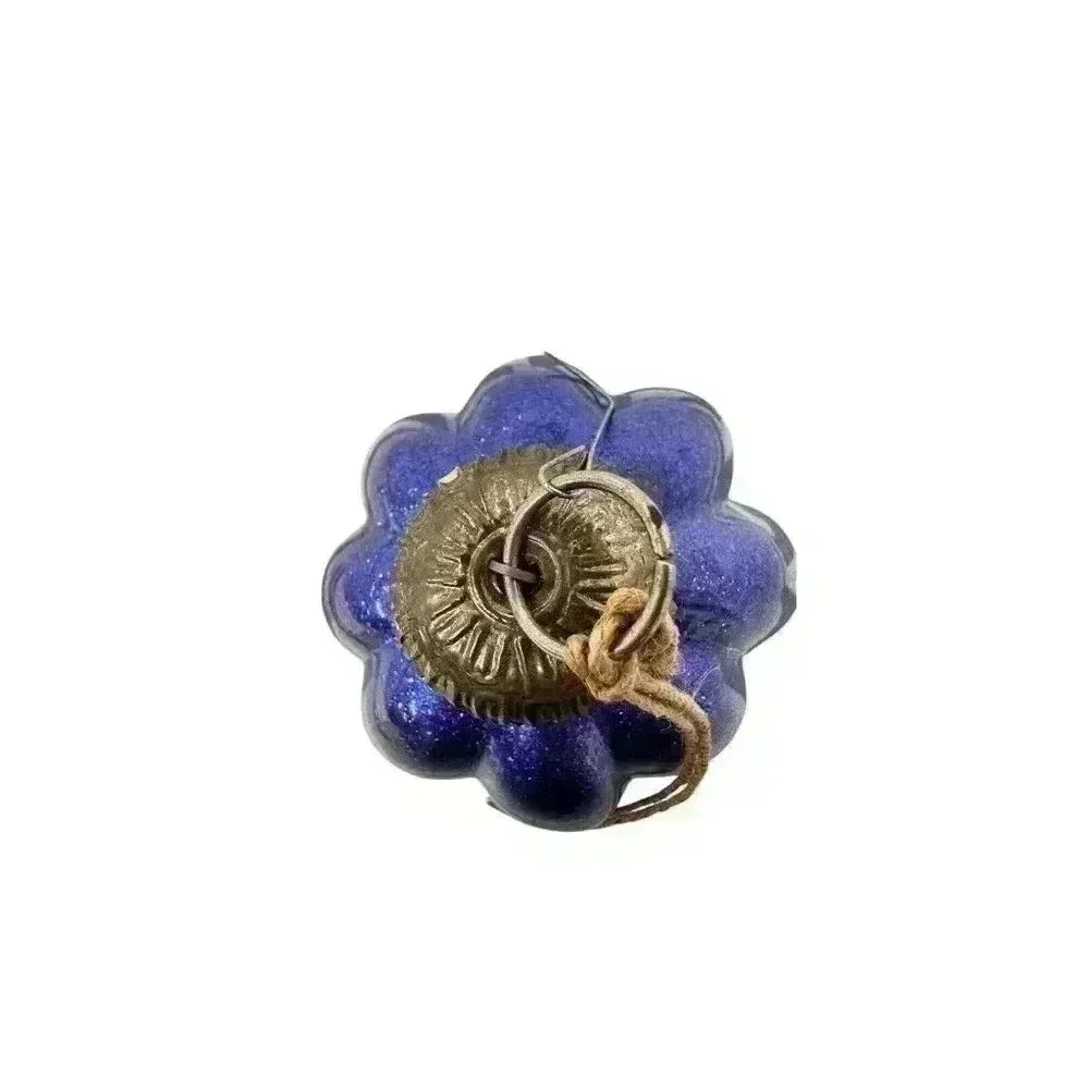 Glass Ribbed Amethyst/Blue Ball Hanging Christmas Ornament Sparkle